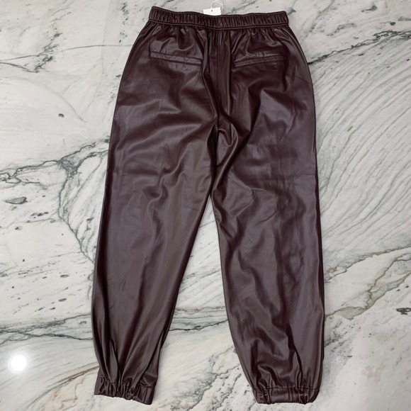 Hugo Boss Faux Leather Jogger Pants Dark Red Womens Size 8 Elastic Waist - Picture 2 of 13